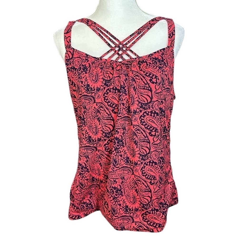 🌸Avenue Studio- Pink/Navy Paisley Print Strappy Tank Top- Size XL